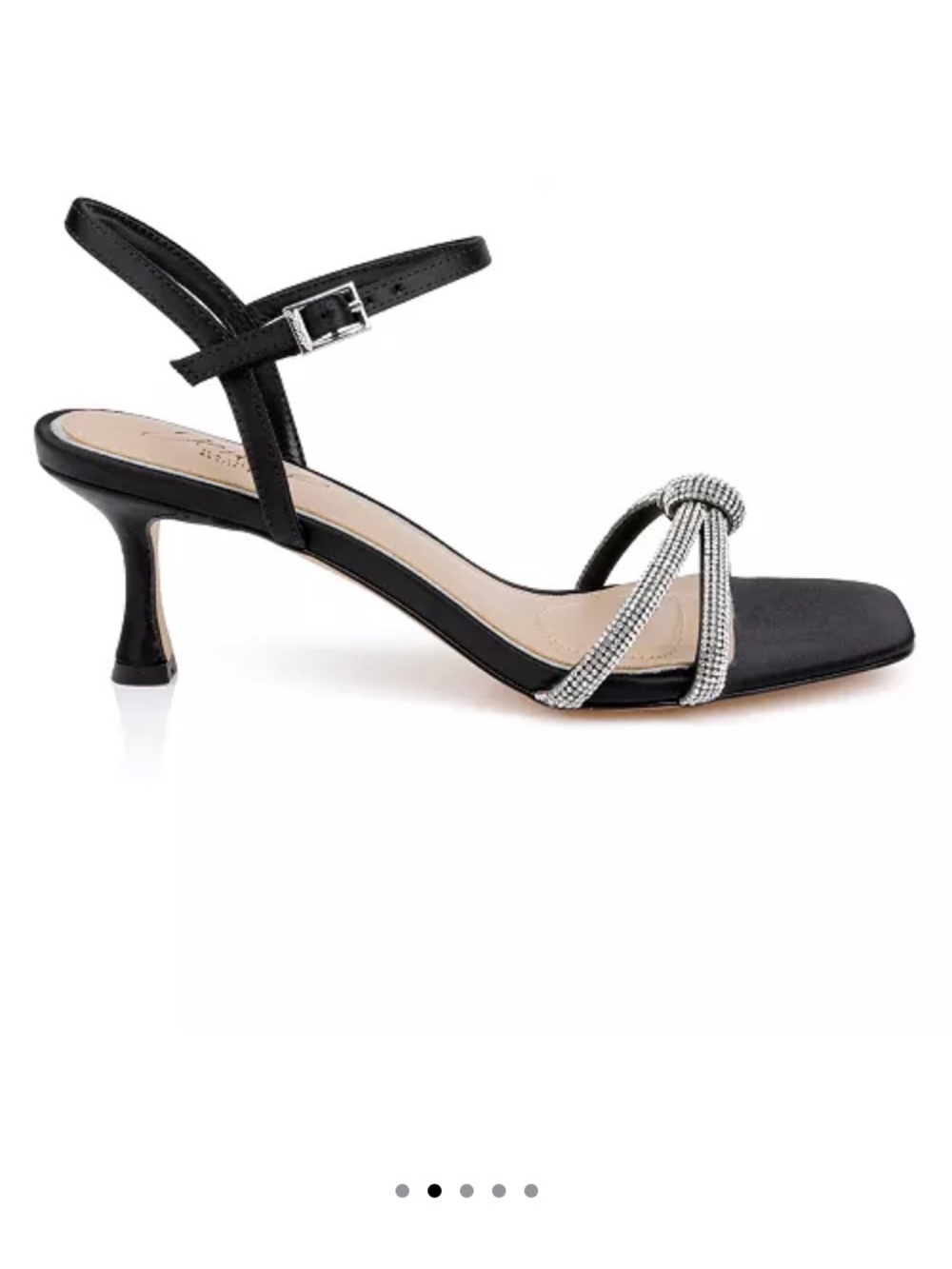 Jewel Badgley Mischka “MACI”Black Slingback Kitten Heel Sandal with Crystal Knot